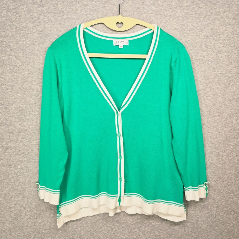 Joseph A. Womens L Trim V-Neck Button Cardigan Sweater Accent Cuff Academia Prep